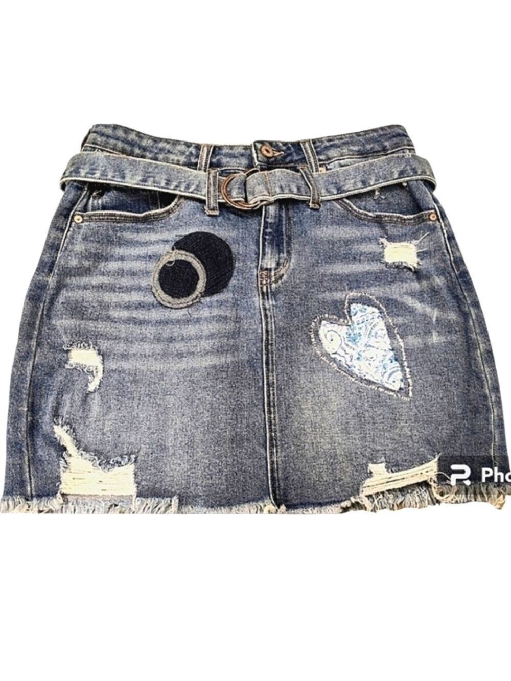 REPURPOSED Maurice's Patchwork Distressed Blue Denim Mini Skirt Size 27